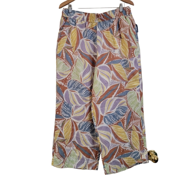 C&C California Pants - New C&C California Women's 100% Linen Tropical Pull On Wide Leg Crop Pants XL